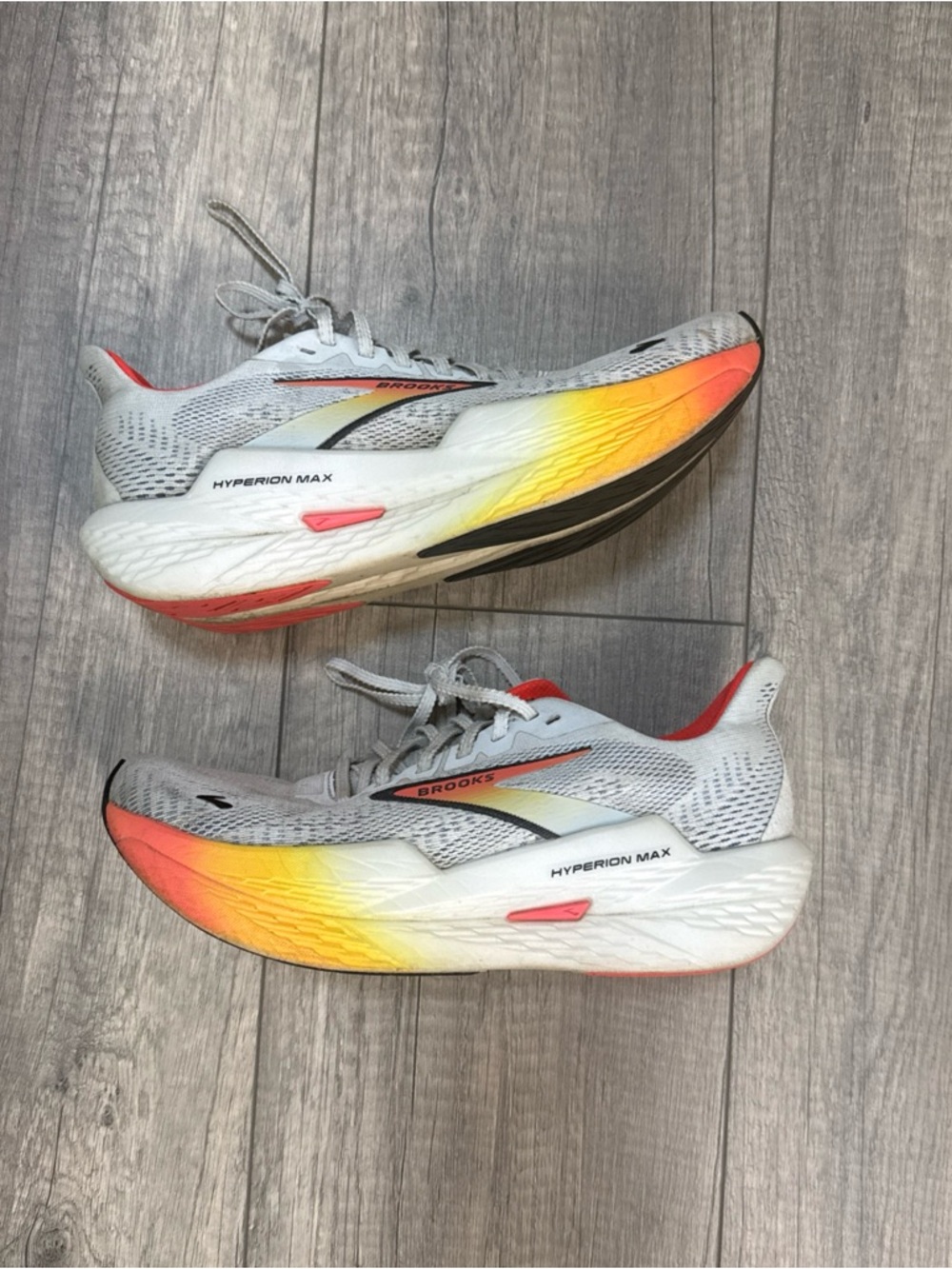 Brooks Hyperion Max Running Shoes Gray White with Yellow-Orange Gradient